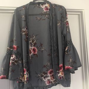 Gray floral cardigan